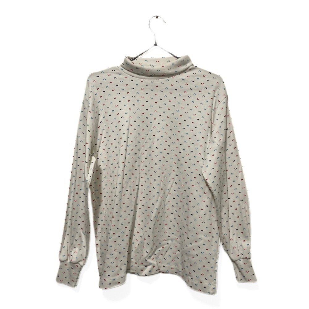 L.L Bean White/Multicolour Pattern Cotton Turtleneck Long Sleeve Top Size XL